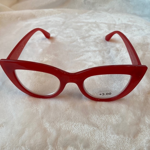 Jessica Simpson Red Cat-Eye reading  Glasses +3.0 NEW - Picture 1 of 5